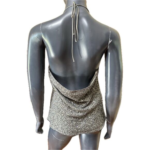 BCBG To The Max Sequins Top Silver Pewter Sz 8 NEW Halter Blouse $118.00 - Picture 3 of 12